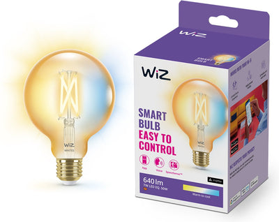 Wiz-Glühfadenlampen-Globus – warmes bis kühles weißes Licht – intelligente LED-Beleuchtung – E27-Fassung – 50 W – Gold – WLAN – kleine Glühbirne: G95