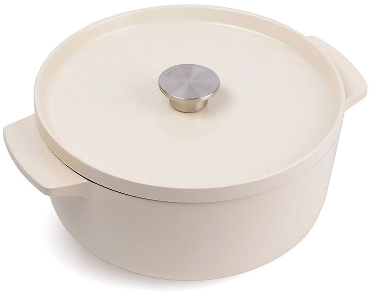 Kitchenaid Bratpfanne 26 cm – emailliertes Gusseisen – mandelweiß – rund