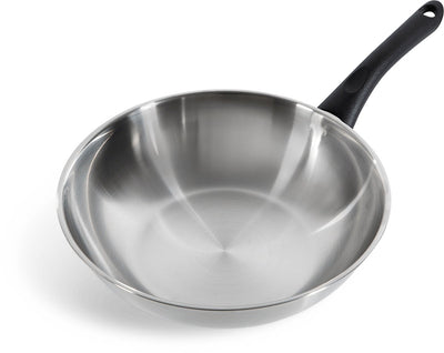 BK Bold Wok-Pfanne 28 cm – 3,7 l – ohne PFAS-freie Antihaftbeschichtung – Induktions-Wok-Pfanne – Edelstahl-Wok – ofenfest bis 160 °C – Kaltgriffe – ohne Deckel – Silber