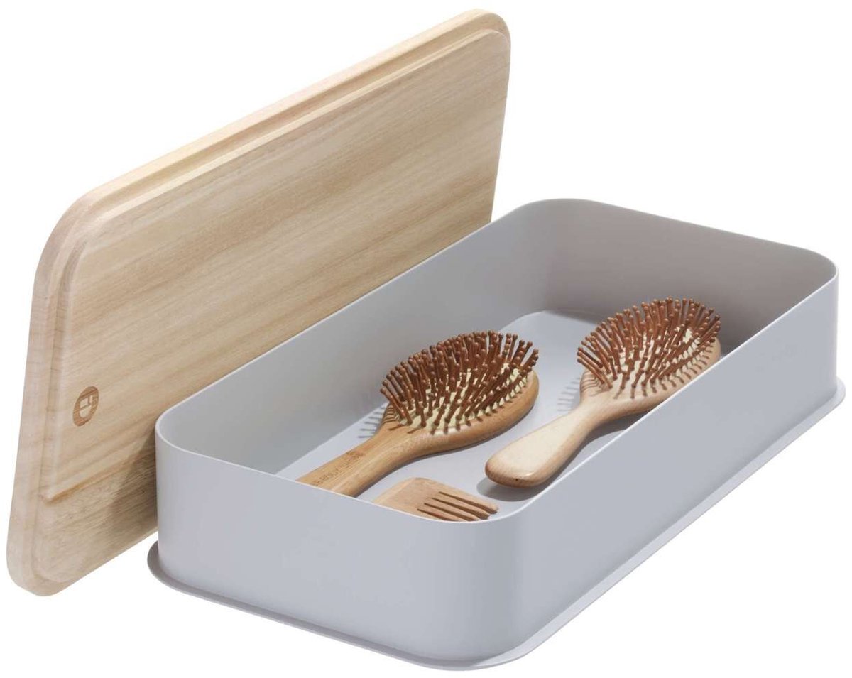 Idesign – mittelgroße Aufbewahrungsbox mit Deckel – recycelter Kunststoff – grau