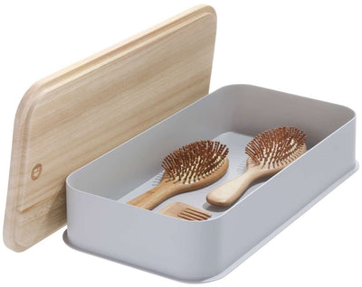 Idesign – mittelgroße Aufbewahrungsbox mit Deckel – recycelter Kunststoff – grau