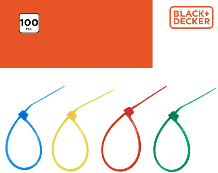 Black+decker Kabelbinder 100 Stück – Kunststoff – Blau, Rot, Gelb und Grün