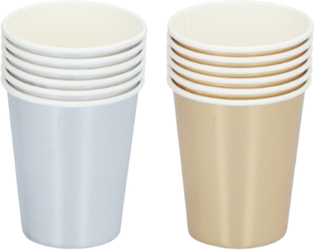 Party Casa Einwegbecher – Trinkbecher – stapelbare Becher für Partys und Events – Partybecher für Kaltgetränke – erhältlich in Silber oder Gold – 1 zufällige Variante