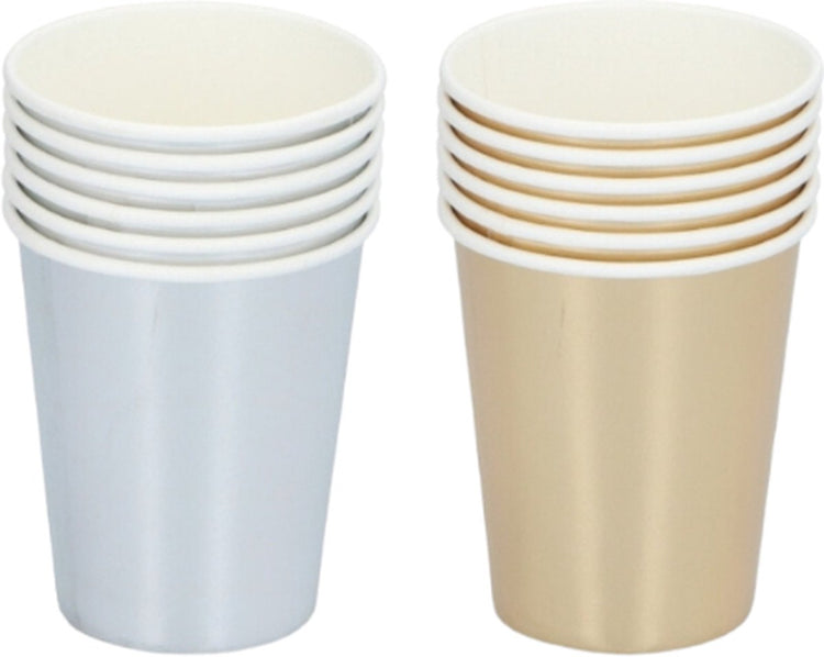 Party Casa Einwegbecher – Trinkbecher – stapelbare Becher für Partys und Events – Partybecher für Kaltgetränke – erhältlich in Silber oder Gold – 1 zufällige Variante