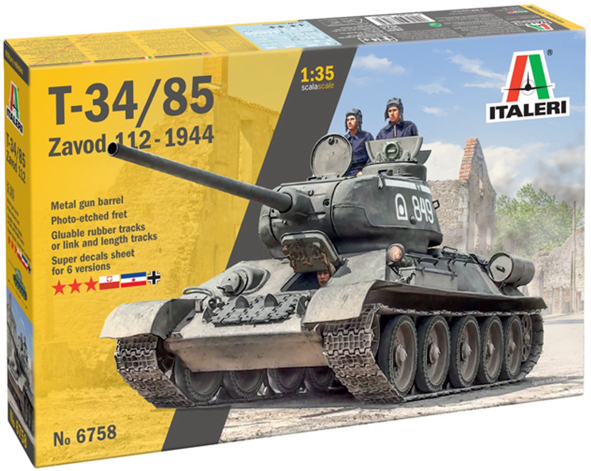 Italeri Modellbausatz Militärfahrzeuge – 6758 T-34 85 Zavod 112–1944 Wwii – sowjetischer Panzer aus Kunststoff – 1:35 – Modellbau