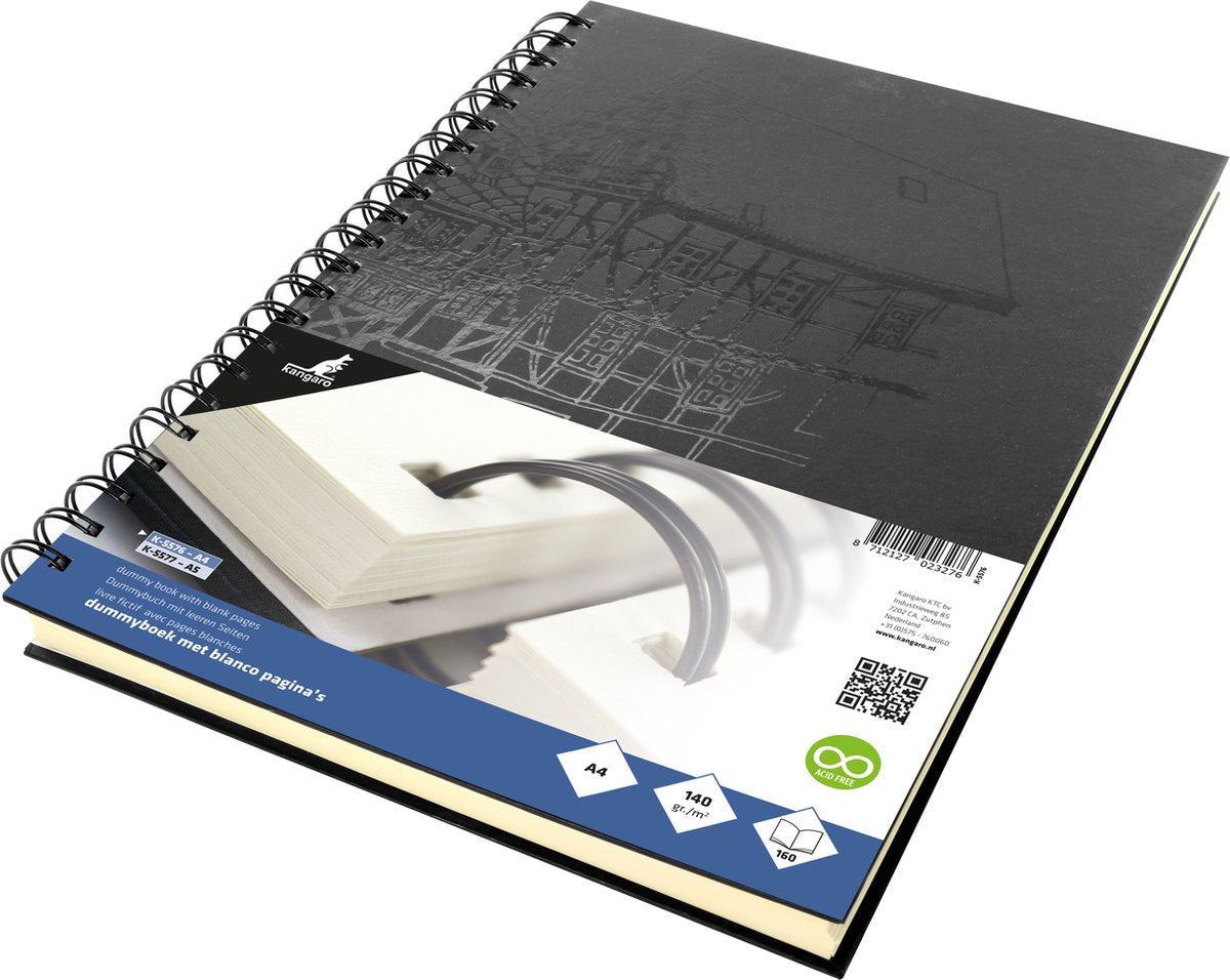 Kangaro-Dummy-Buch – A4 – schwarz mit Design – mit Spirale – 160 leere Seiten – 140 Gramm – Hardcover – Notizbuch – k-5576