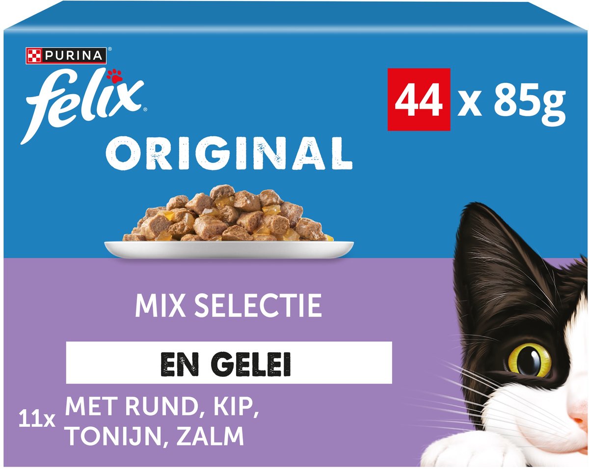 Felix -Beutel Original in Gelei Mix Box Rund Chicken Thunfisch Lachs Lachs