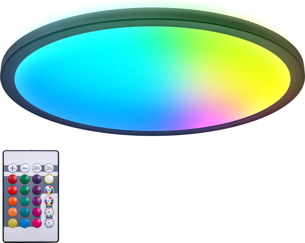 Briloner b.k.licht - RGB-LED-Deckenleuchte - schwarz - dimmbar - mit indirektem Licht - farbiges Licht - mit Fernbedienung - ø42cm
