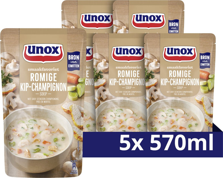 Unox – Suppe im Beutel – cremige Hühner- und Pilzsuppe – 5 Beutel x 570 ml
