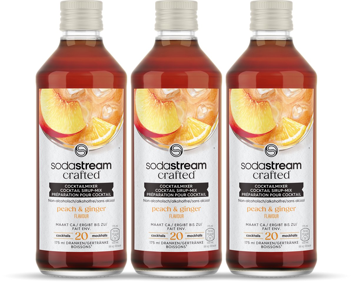 Von Sodastream hergestellte Mixer, Pfirsich-Ingwer-Zitronen-Sirup – 3er-Pack