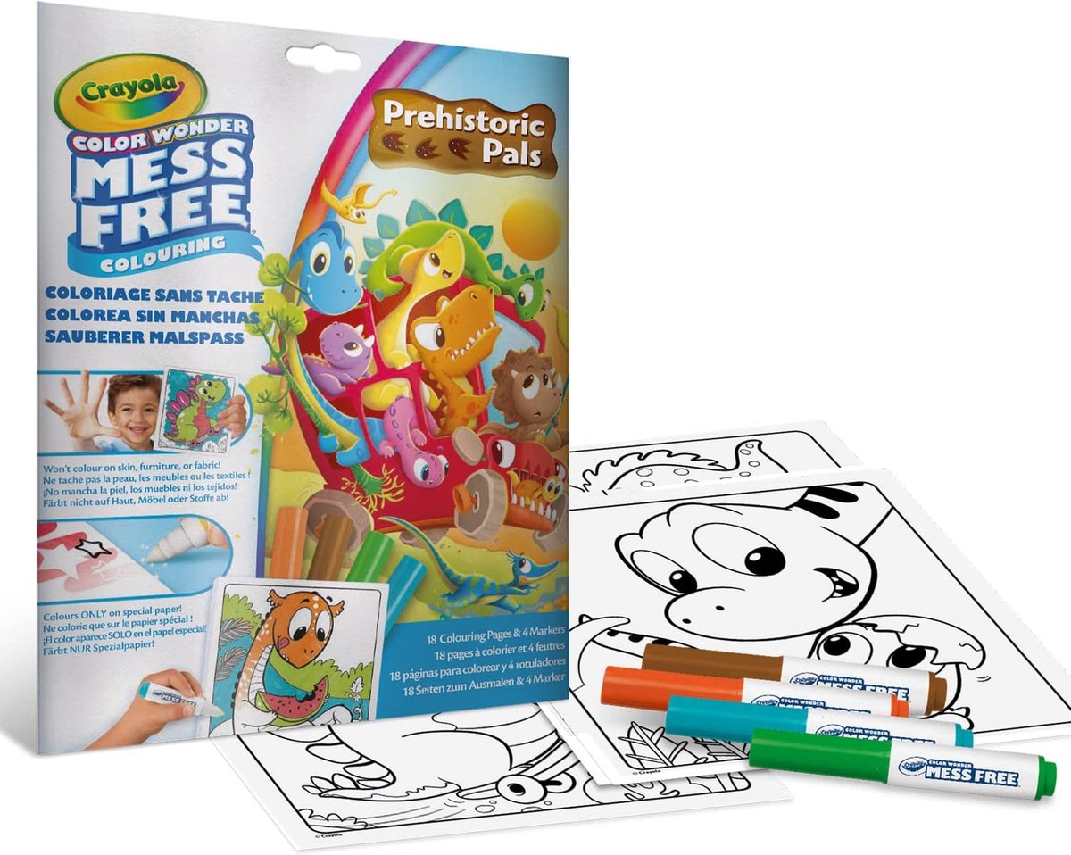 Crayola – Farbwunder – Malbuch – 18 Seiten zum Ausmalen mit 4 wischfreien Markern – Thema Dinosaurier-Freunde