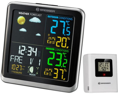 Bresser Climatemp TB Wetterstation – Farbdisplay – Innen-Außentemperatur – Luftfeuchtigkeit – Wettervorhersage – DCF-Uhr – Alarmfunktion – Adapter im Lieferumfang enthalten