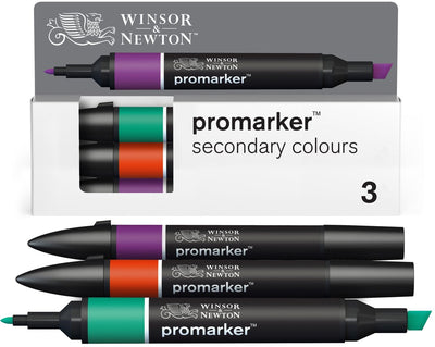 Winsor Newton 0290192 Promarker-Set 3-teilig – Sekundärfarben – Alkoholmarker mit Doppelspitze