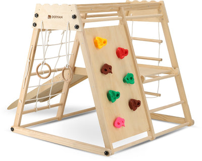 Deryan Spielklettergerüst aus Holz - faltbar - mit Rutsche Kletterwand