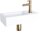 Differnz Helios Springbrunnen-Set – Keramikwaschbecken 37,5 x 18,5 x 9,5 cm – WC-Springbrunnen-Set mit Waschtischarmatur rechts mattgold – Waschtisch mit geradem Wasserhahn und Standardgriff – für Bad oder WC