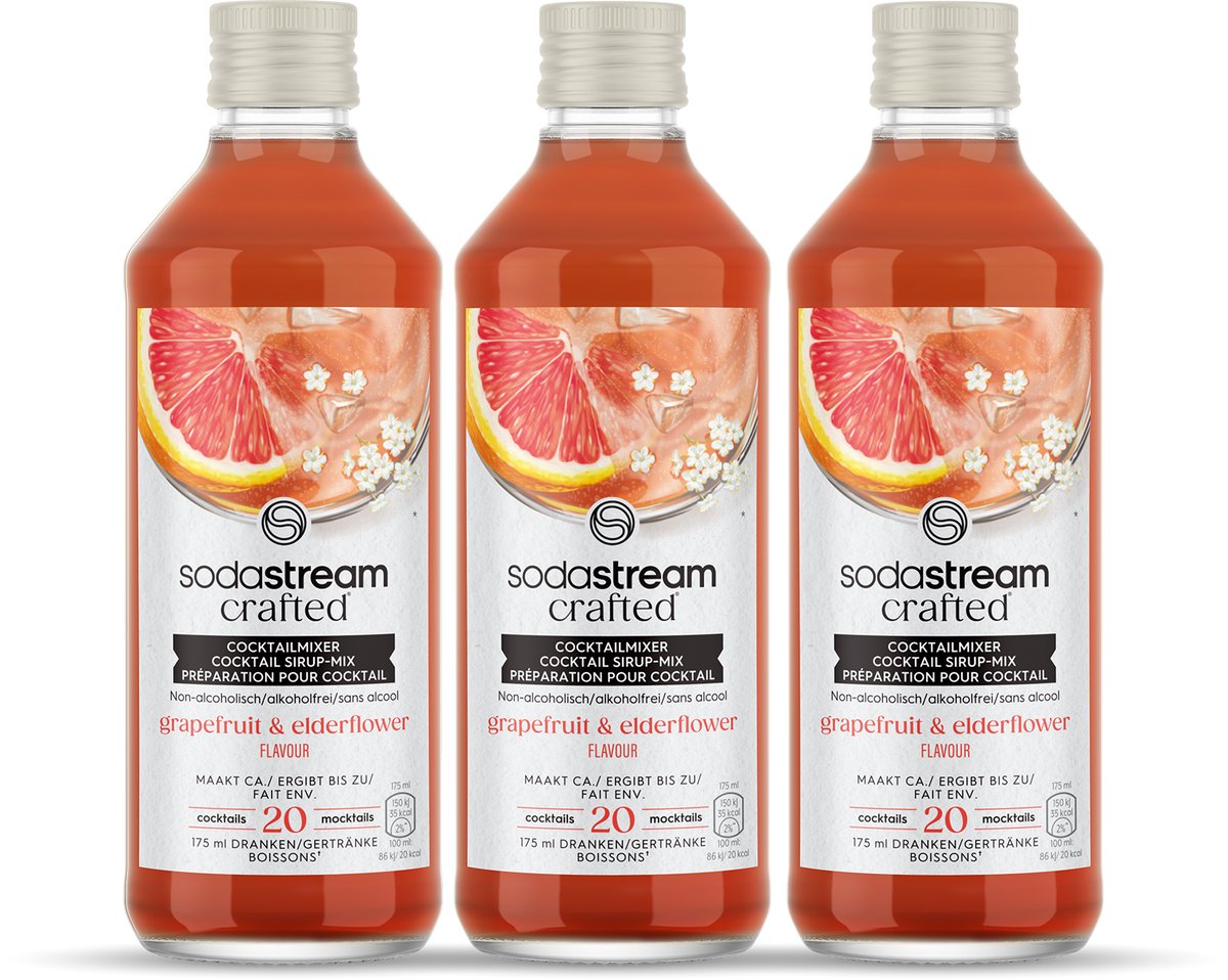 Von Sodastream hergestellte Mixer, Holunderblüten-Grapefruitsirup – 3er-Pack