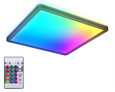 Briloner b.k.licht - RGB-LED-Deckenleuchte - schwarz - dimmbar - mit indirektem Licht - farbiges Licht - mit Fernbedienung - L: 29cm