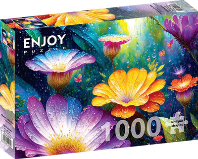 Genießen Sie das Puzzle „Blumen im Regen“ – 1000 Teile für Erwachsene.