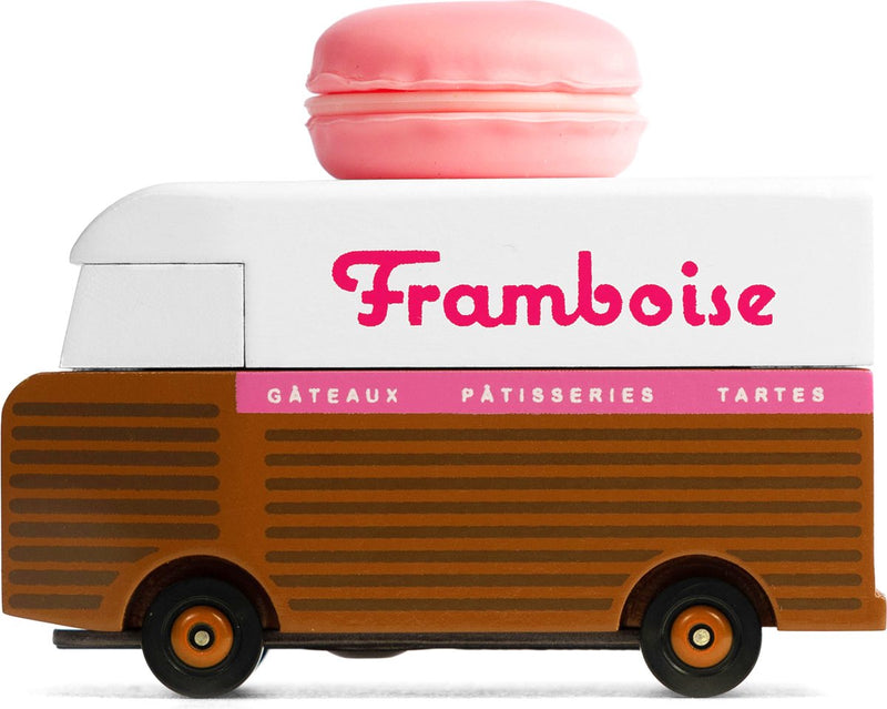 Candylab Toys Candycar Vans: Macaron aus Pink (H189) 8,4x4,1x6,5cm, Holzdruckguss, in Geschenkbox, 3+