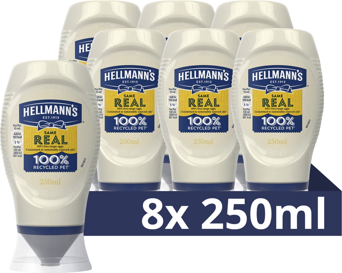 Hellmanns echte Mayonnaise – in der praktischen Quetschflasche – 8 x 250 ml – Vorteilspack