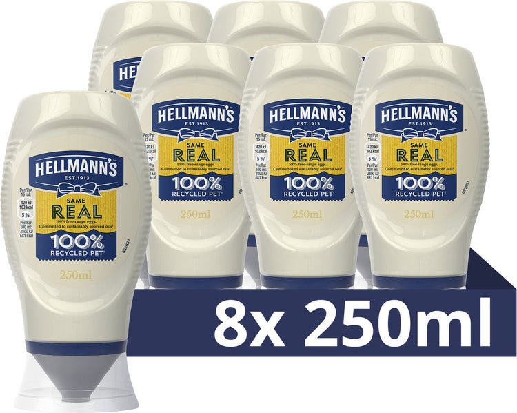Hellmanns echte Mayonnaise – in der praktischen Quetschflasche – 8 x 250 ml – Vorteilspack