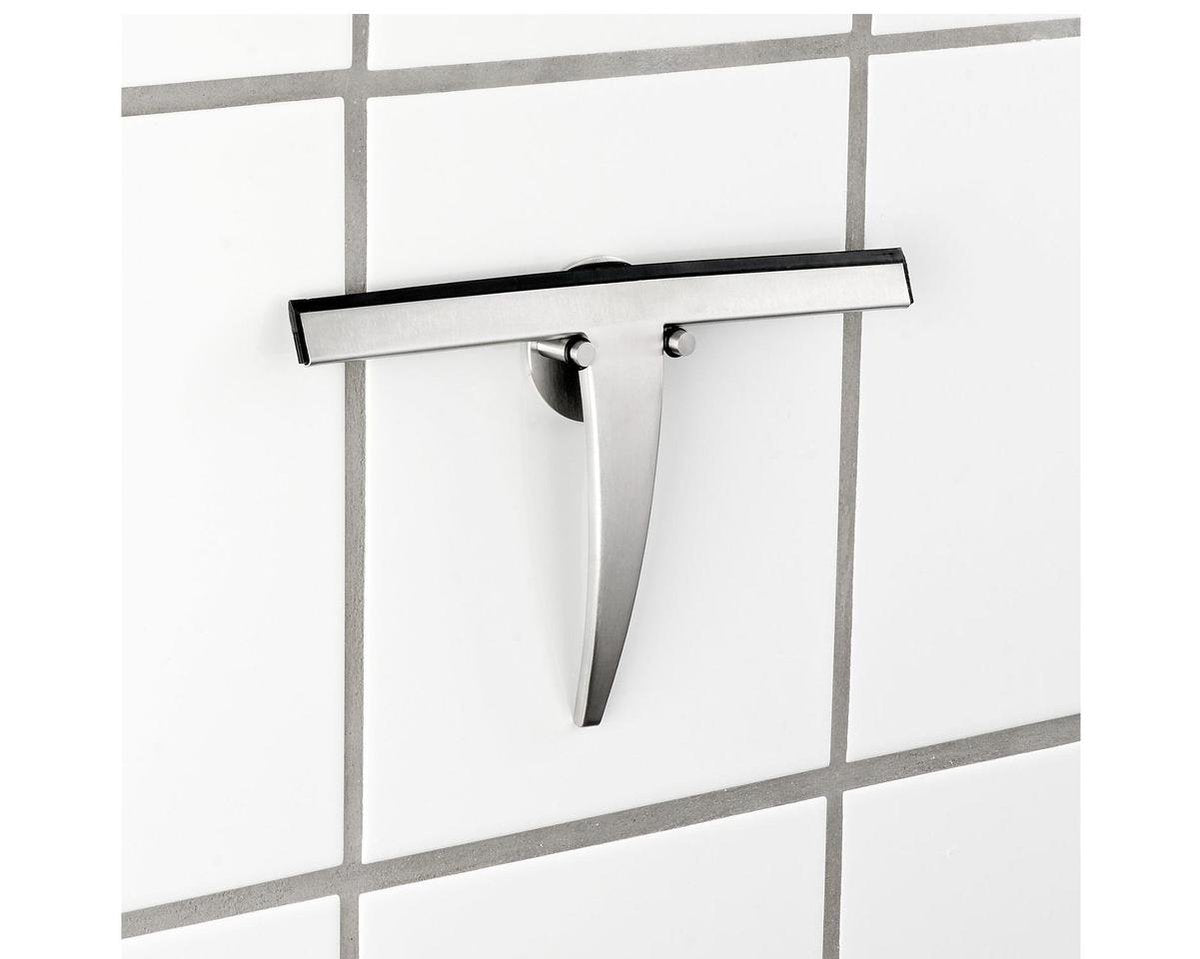 WENKO Duschwischer Bosa Edelstahl matt – Fensterwischer – Duschabzieher – Montage ohne Bohren