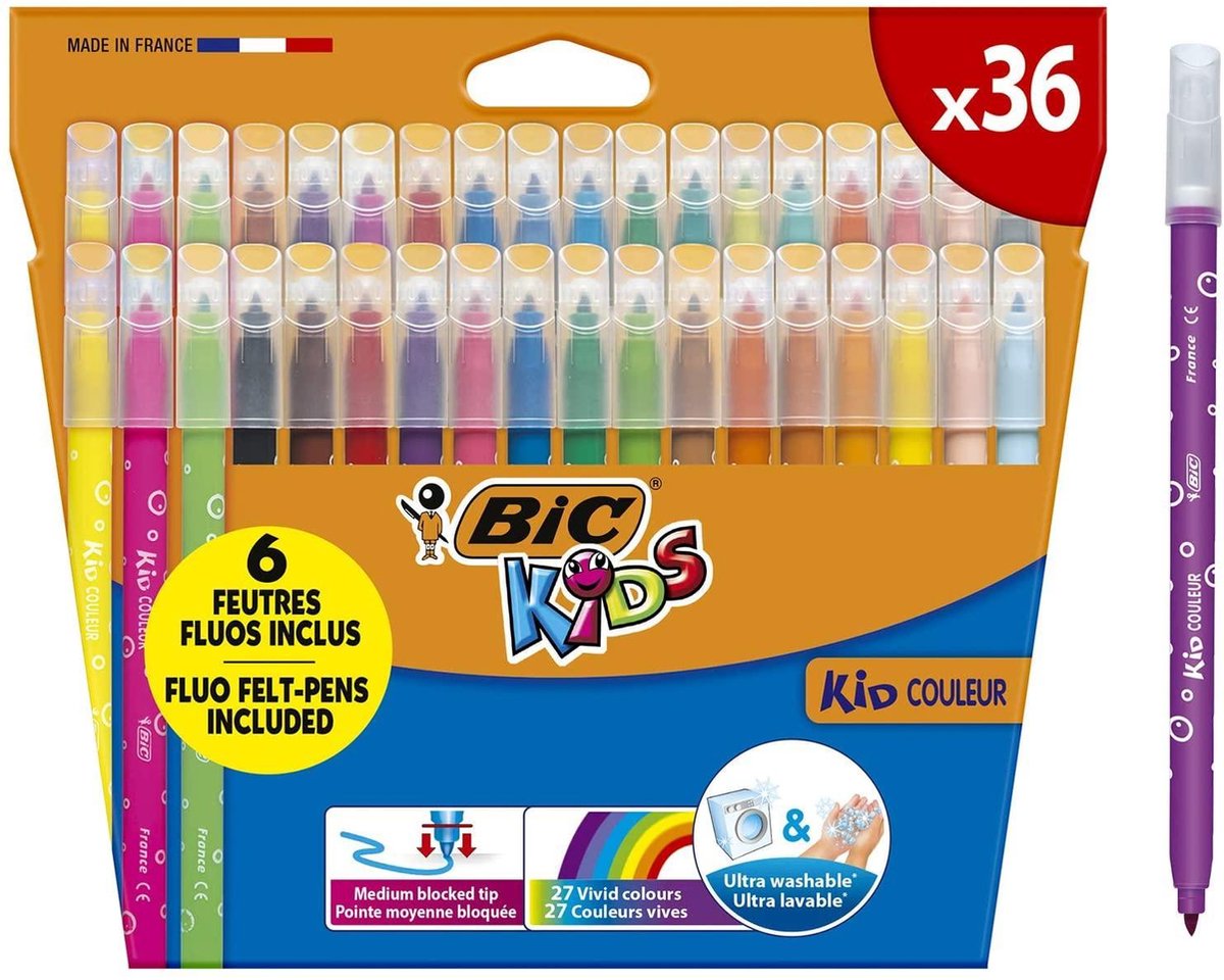 Bic Kids Farbmarker für Kinder – verschiedene Farben – Packung mit 36 Stück