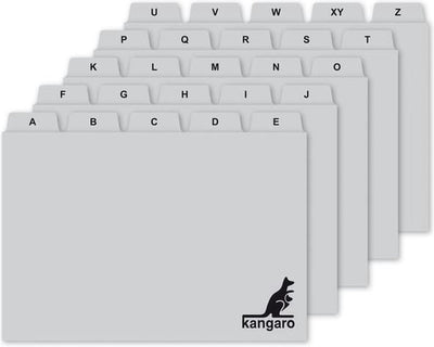 Kangaro-Tabkarten 148x100 110 - PP - 250 Mikron - Grau - Alphabet A-Z - 25 Teile