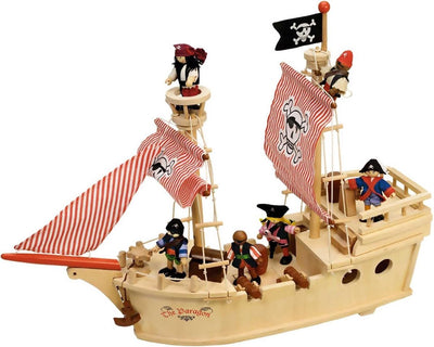 Bigjigs Spielzeug-Piratenschiff aus Holz – grünes Spielzeug