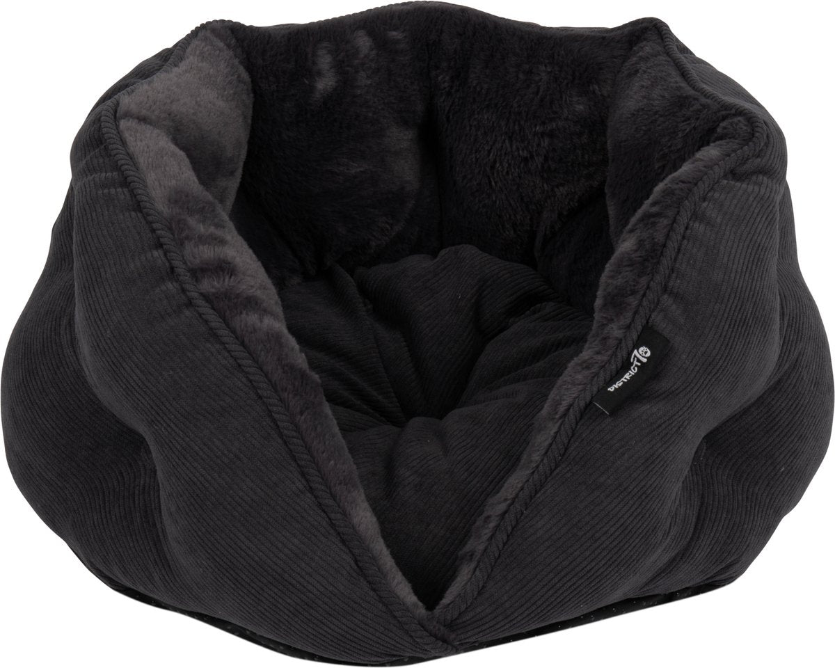 Baboo District 70 Tuck – luxuriöser Retro-Katzenkorb aus Cord – dunkelgrau – 50 x 50 x 30 cm