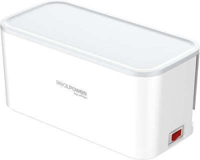 Real Power Realpower Powerbox 522 – Steckdosenleiste in Aufbewahrungsbox – 2 x USB, 2 x USB-C, 5-Port-Steckdosenleiste – Weiß