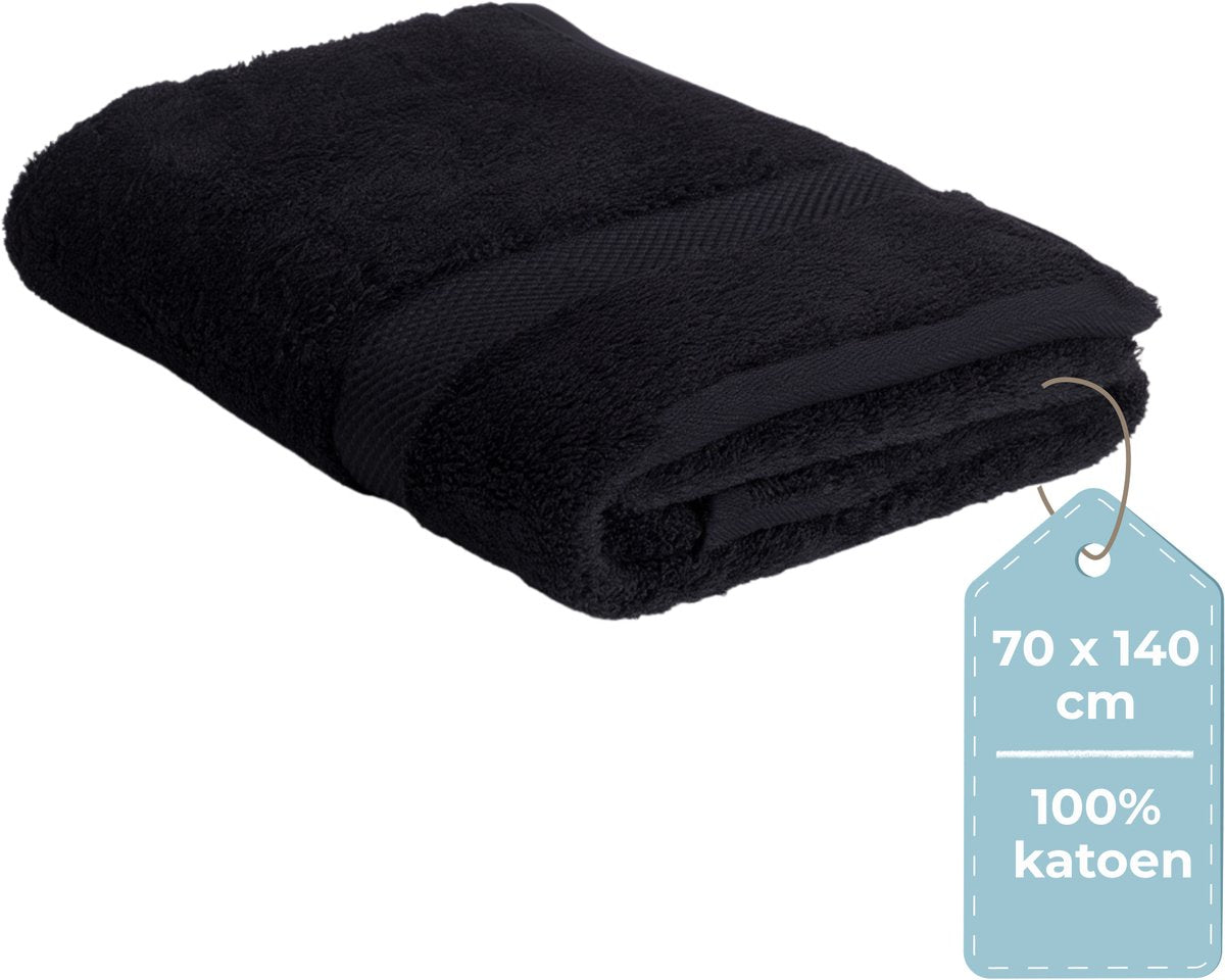 Stille. Living Hush Living Badetuch – pro Stück – 70 x 140 cm – 100 % Baumwolle – schwere Qualität, 500 g m2 – stilvolle Bordüre und Aufhängeöse – schwarz