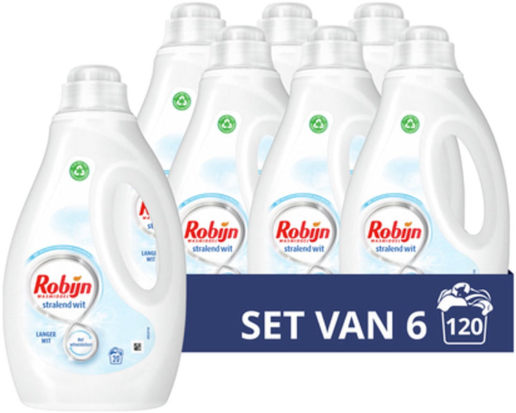 Robijn – Flüssigwaschmittel – strahlendes Weiß – 6 Flaschen – 120 Waschgänge – Vorteilspack