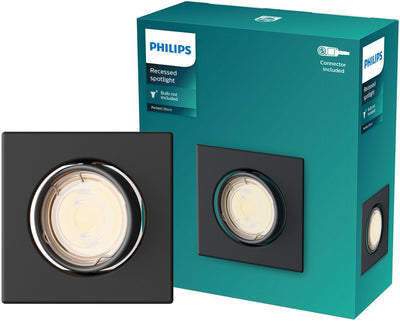 Philips LED Philips Peridot Einbaustrahler – GU10-Fassung – Schwarz – quadratisch – ausrichtbarer Strahler