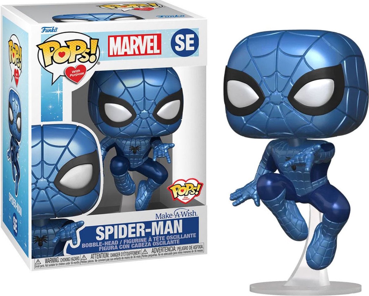 Funko-Pop! Marvel: Make-a-Wish – Spider-Man, Metallic-Blau