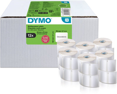 Dymo original multifunktionale Labelwriter-Etiketten | 54mm x 70mm | 12 mit je 320 Etiketten (3.840 selbstklebende Etiketten) | für die Labelwriter-Etikettendrucker | Hergestellt in Europa