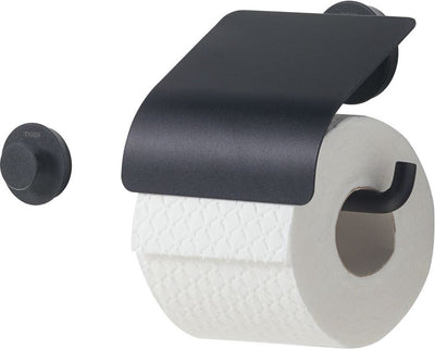 Tiger urban - Toilettenpapierhalter mit Klappe (1x) - inklusive kleinem Handtuchhaken (1x) - Schwarz