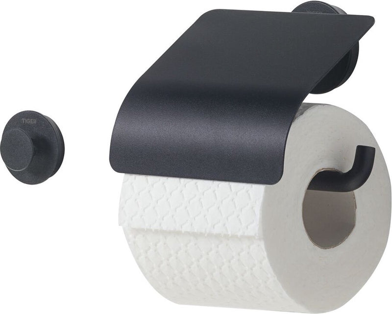 Tiger urban - Toilettenpapierhalter mit Klappe (1x) - inklusive kleinem Handtuchhaken (1x) - Schwarz