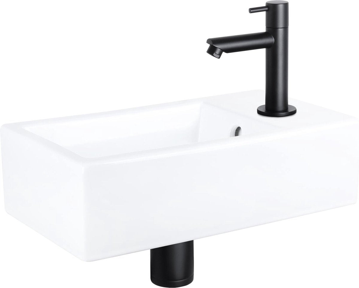 Differnz Force Brunnenset - Keramik - Hahn gerade mattschwarz - 40 x 22 x 11,5 cm