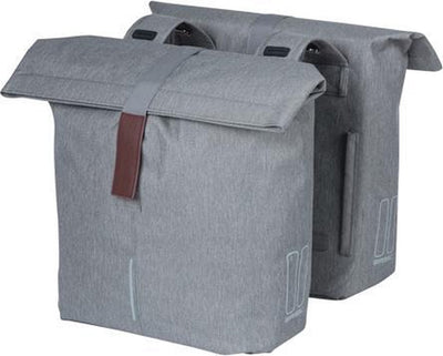 Basil City Doppel-Fahrradtasche grau, wasserabweisend, geeignet für E-Bikes, reflektierend, 28-32L