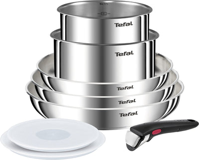 Tefal Ingenio Emotion L8968S04 – 8-teiliges Pfannenset – Bratpfannen und Töpfe aus Edelstahl – abnehmbarer Griff – hermetische Deckel – stapelbar – induktionsherdgeeignet