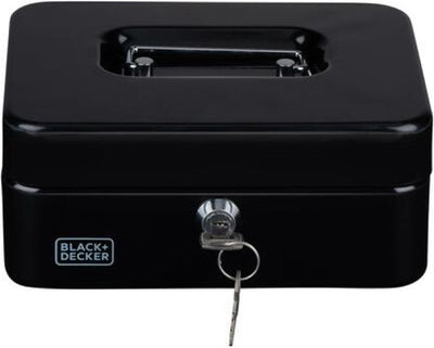 Black+decker Geldkassette mit Schlüssel - herausnehmbare Schublade mit 5 Fächern - inkl. 2 Schlüssel - 20 x 16 x 9 cm - Metall - Schwarz
