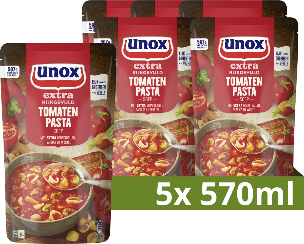 Unox – extra reichhaltige Suppe im Beutel – Tomatenmark – 5 Beutel x 570 ml