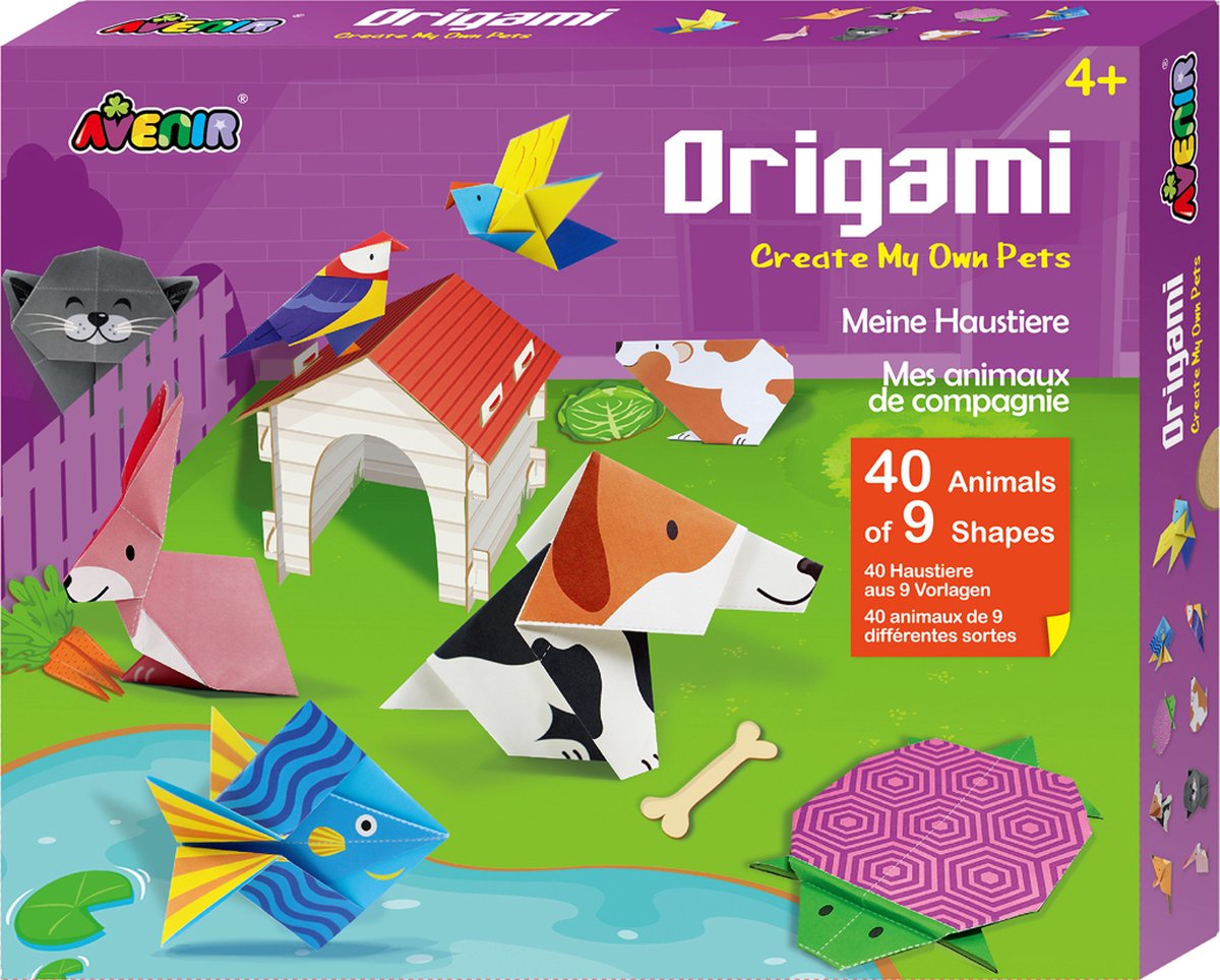 Avenir Origami: meine eigenen Haustiere, 40 Faltblätter, 8 Modelle, im Karton, 4+