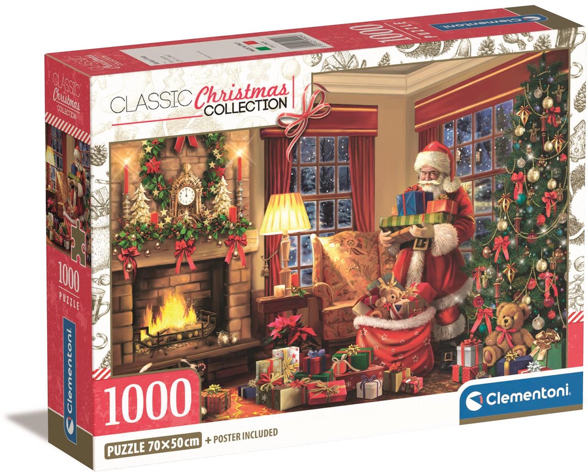 Clementoni – Puzzle – 1000 Teile – Weihnachtskollektion – Besuch des Weihnachtsmanns – Puzzle für Erwachsene