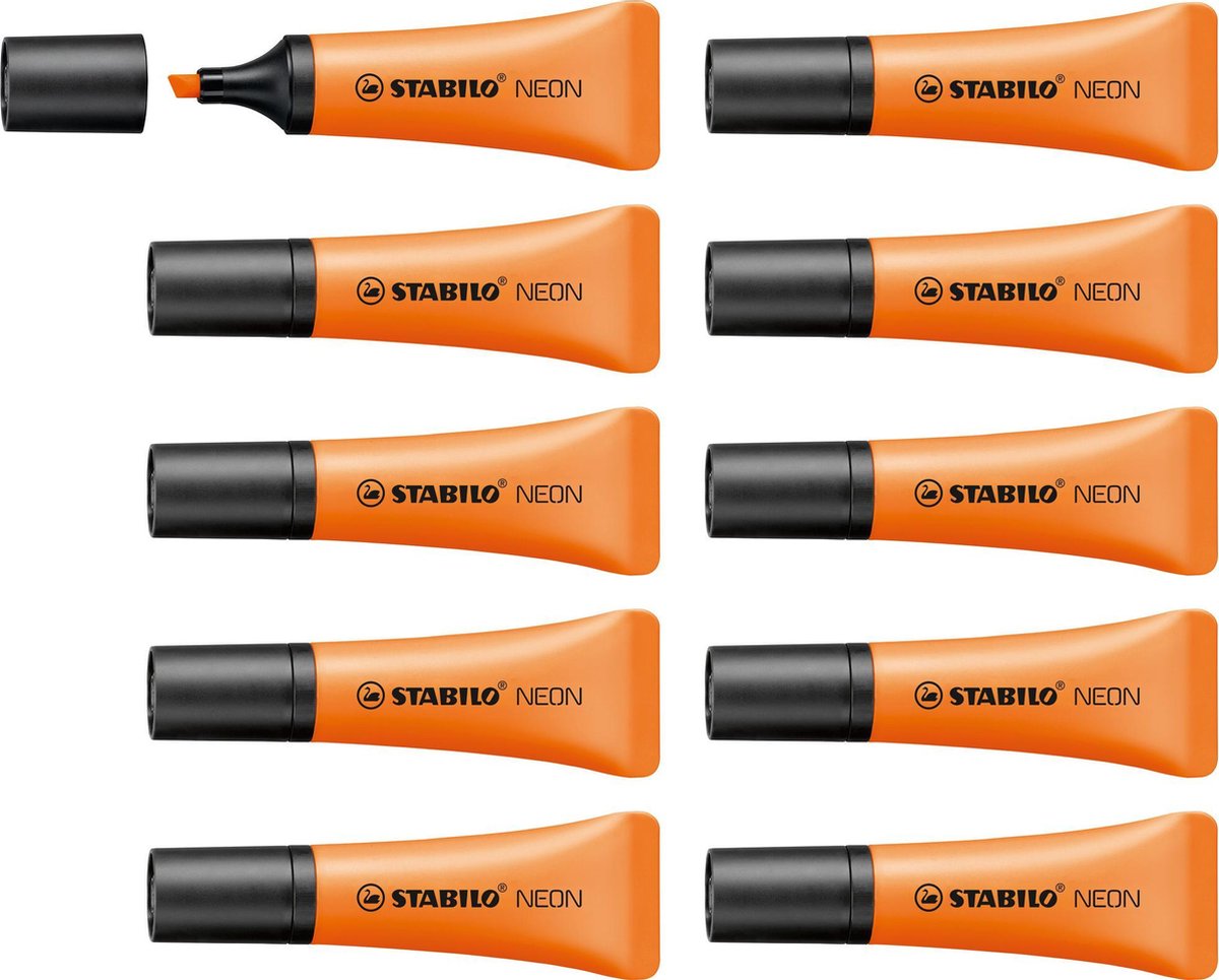 Stabilo Neon - Textmarker - Orange - einzigartige Tubenform - Box mit 10 Stück