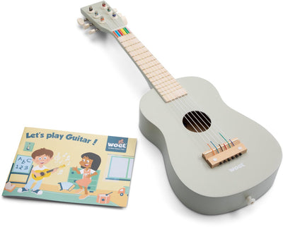 Woet® Spielzeuggitarre aus Holz mit Tragegurt - Beige - Spielzeuginstrument - Meine erste Gitarre inklusive Notenheft - Gitarre spielen für Kinder - ab 3 Jahren