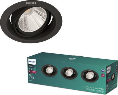 Philips LED Philips Pomeron Einbaustrahler – Szenenschalter – 7 W – warmweißes Licht – Schwarz – Multipack 3 Stück