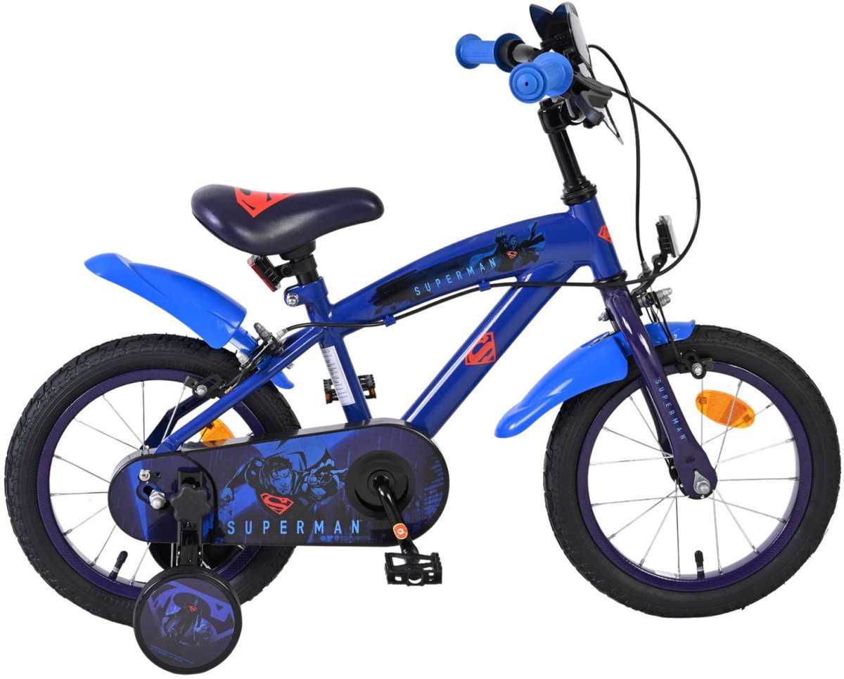 Superman Kinderfahrrad – Jungen – 14 Zoll – Blau – zwei Handbremsen