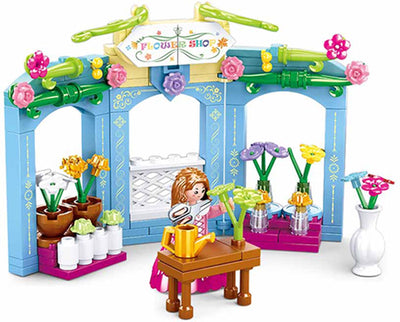 Sluban-Dorfzeit-Floristik-Bauspielzeug für Kinder ab 6 Jahren – Bauspielzeug-Modell-Blumenladen – Baukasten mit 154 Bausteinen und 1 Minifigur – M38-B0905